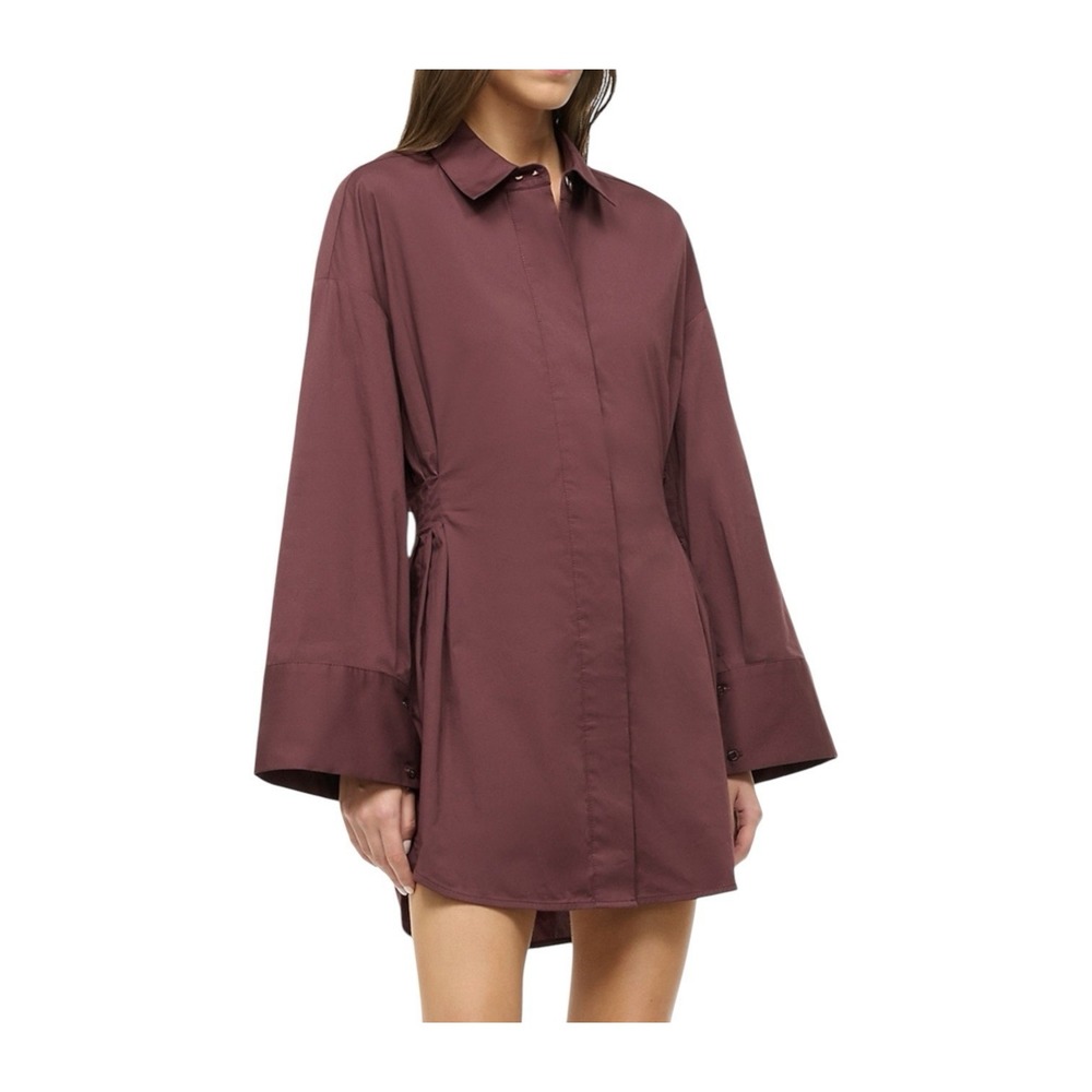 STAUD Cindy Mini Shirt Dress Womens Medium Button Front Long Sleeve Cocktail